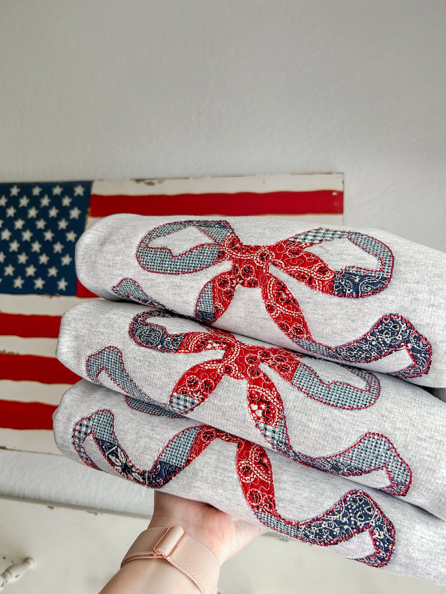 Quilted Patriotic Bow Sweatshirt