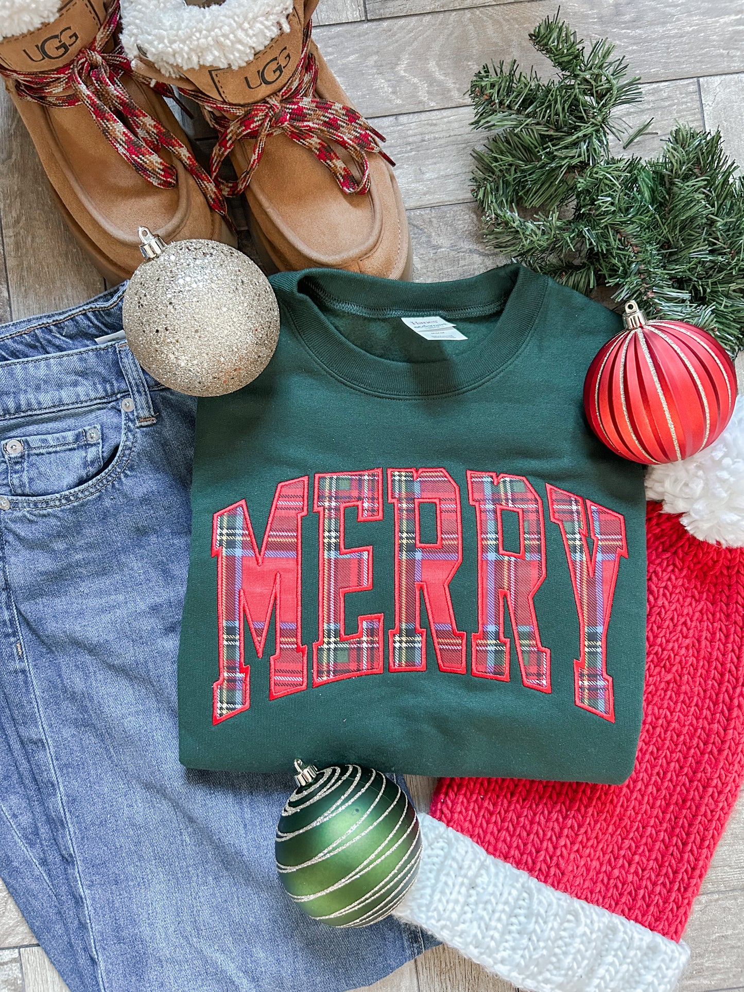 Merry Applique Embroidered Sweatshirt (Green)