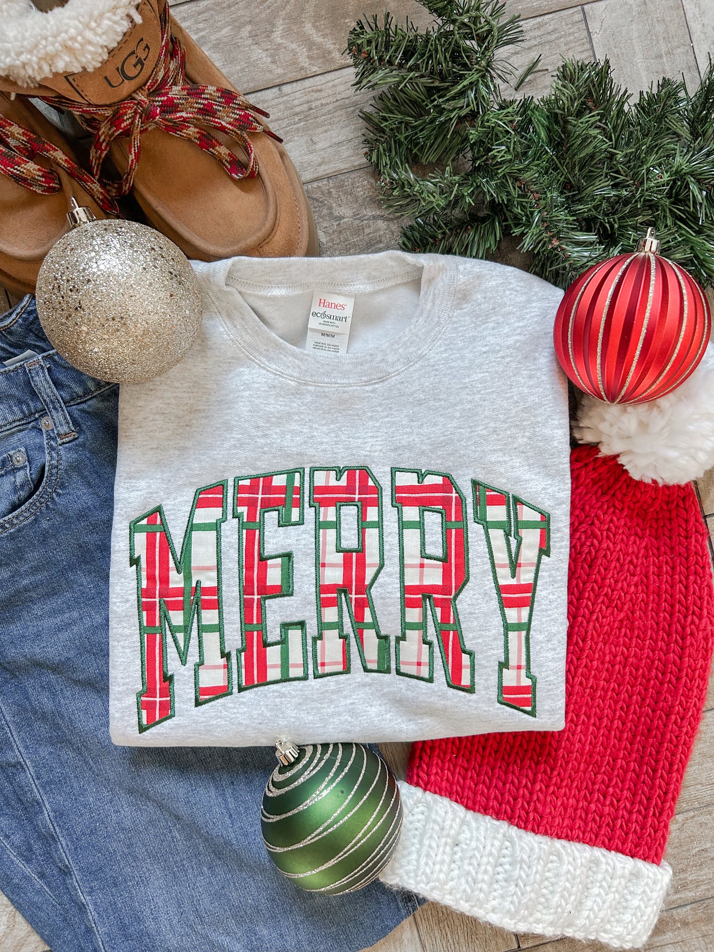 Merry Applique Embroidered Sweatshirt (Grey)
