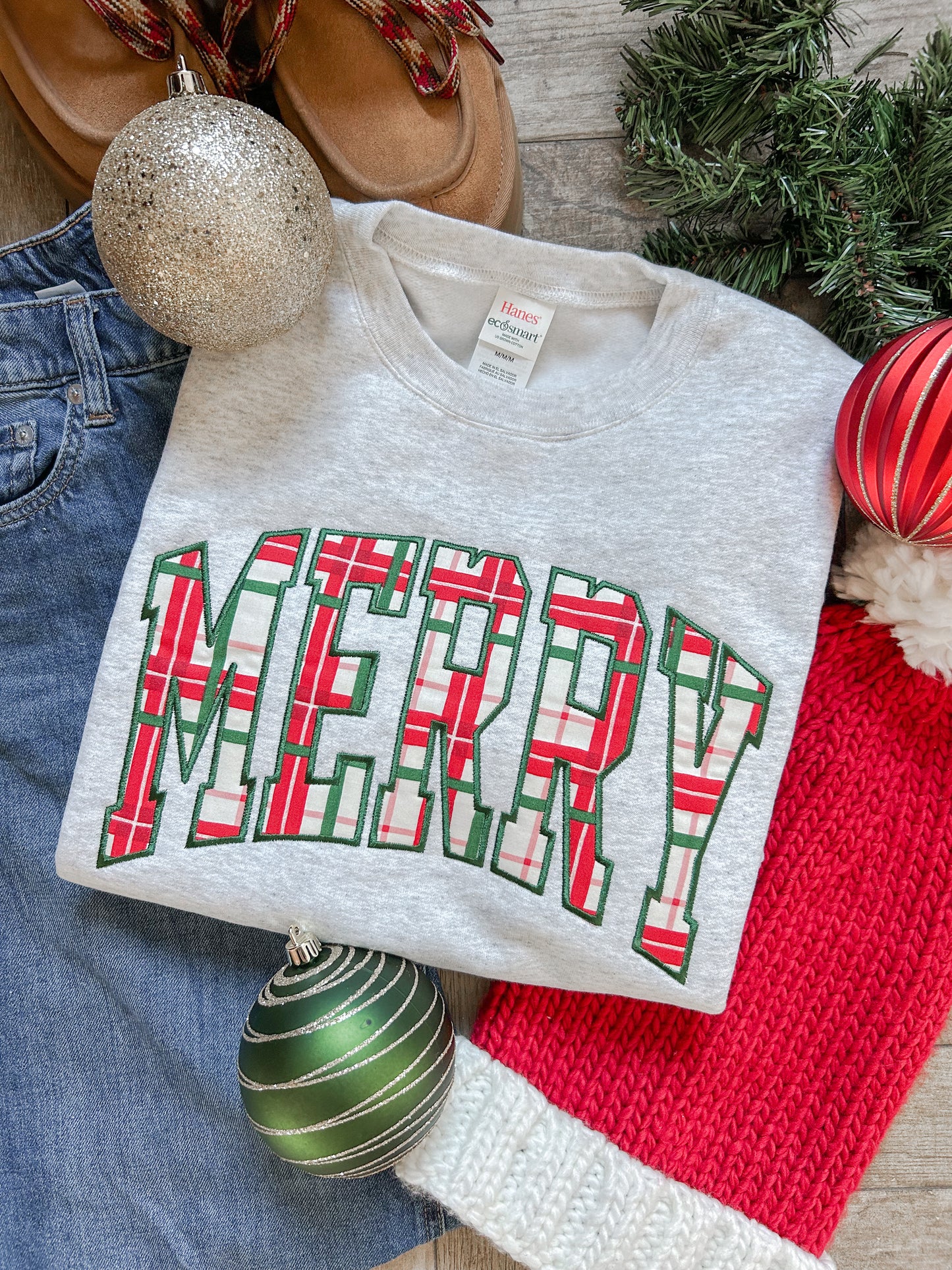 Merry Applique Embroidered Sweatshirt (Grey)