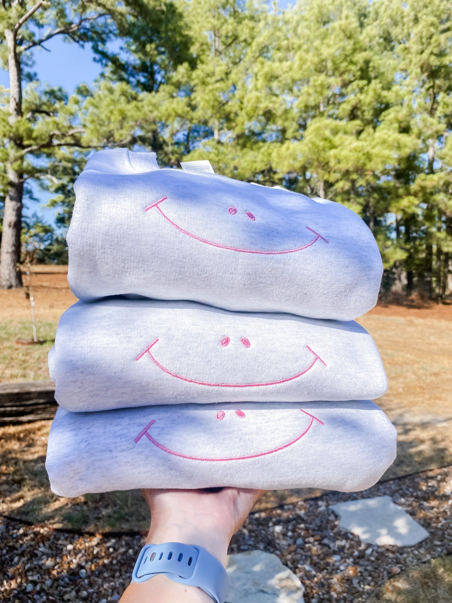 Embroidered Happy Face Sweatshirt