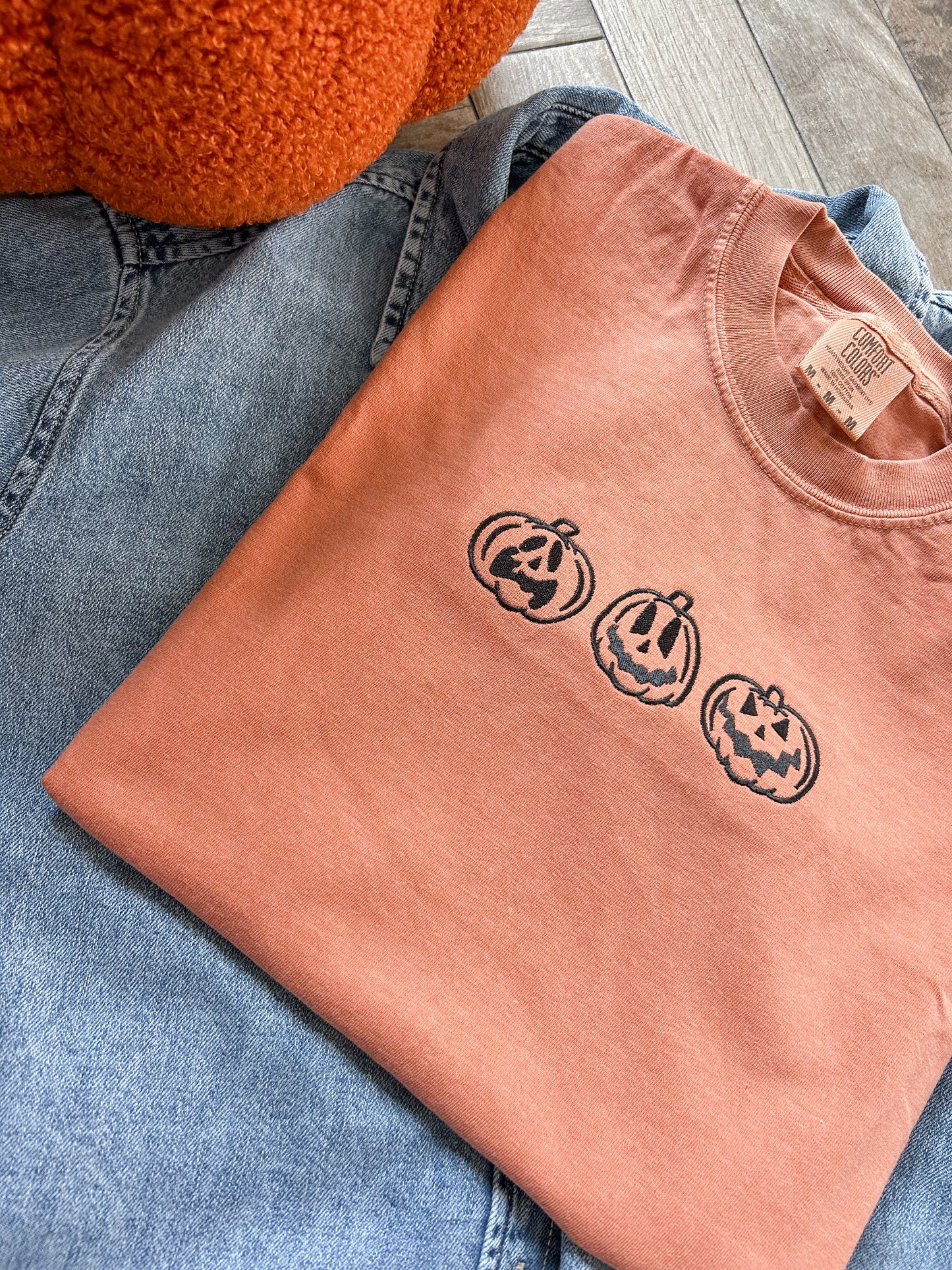 Jack-O'-Lantern Trio Embroidered Tshirt