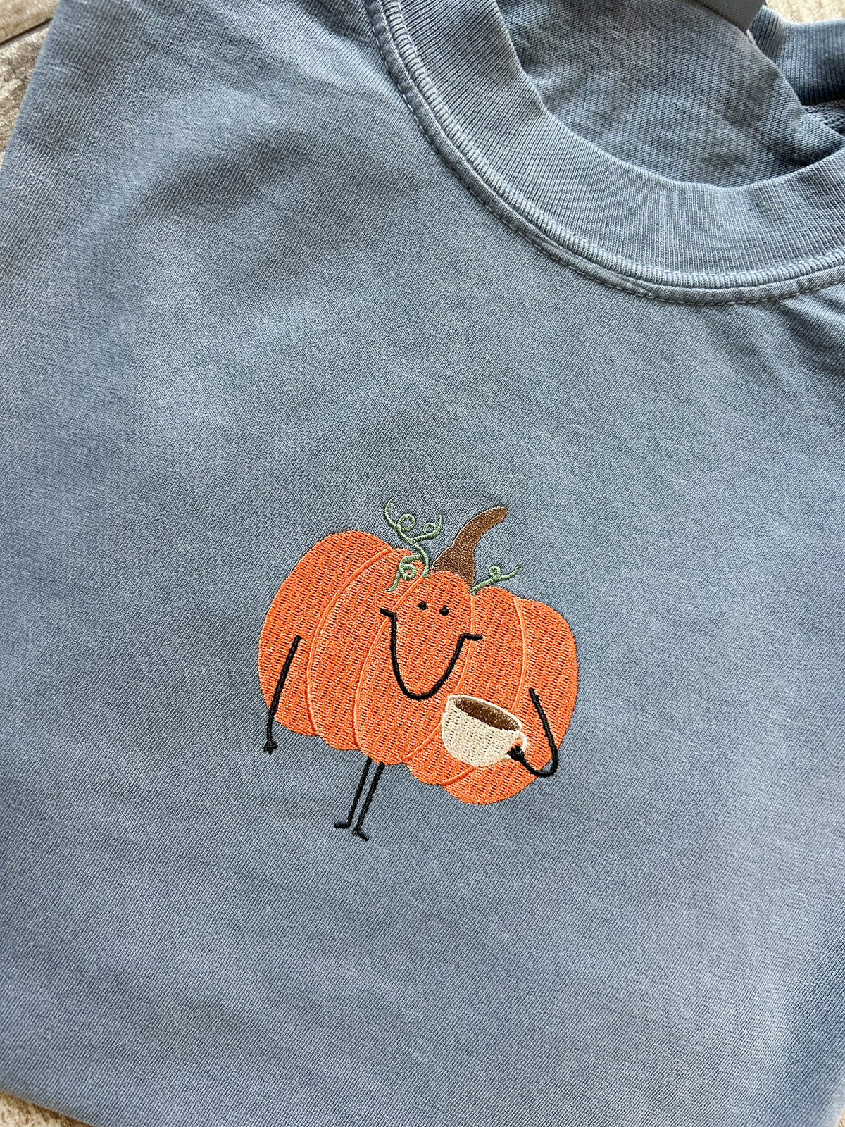 Pumpkin Sips Embroidered Tshirt
