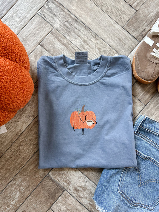Pumpkin Sips Embroidered Tshirt
