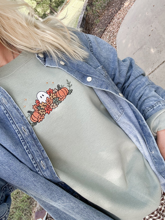 Leaf Me Alone Ghost Embroidered Sweatshirt