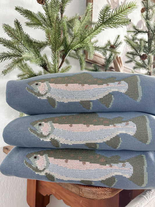 Cross Stitch Trout Embroidered Sweatshirt