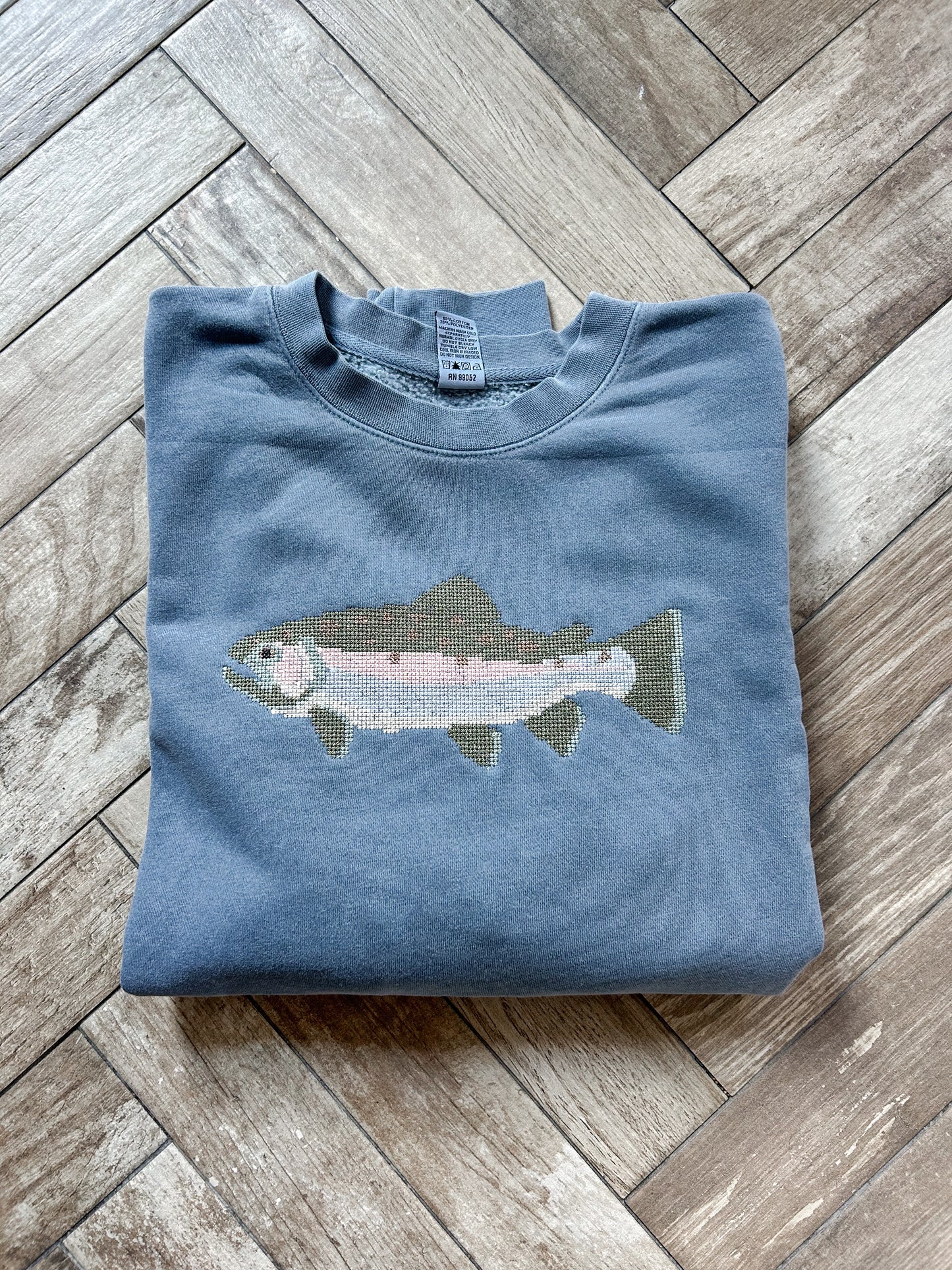 Cross Stitch Trout Embroidered Sweatshirt