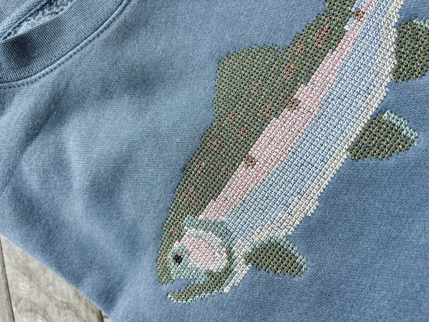 Cross Stitch Trout Embroidered Sweatshirt