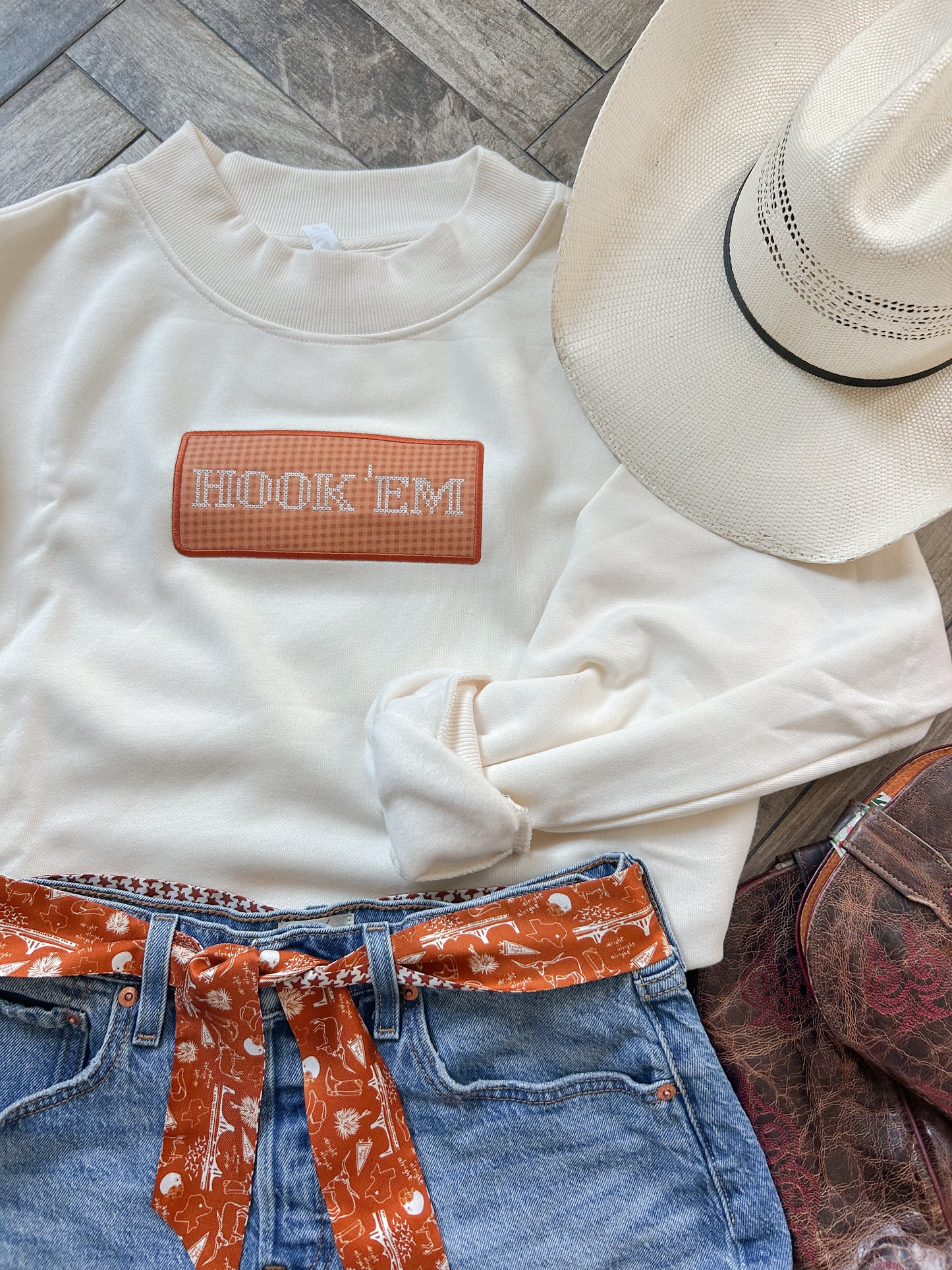 Hook 'Em Cross Stitch Mockneck