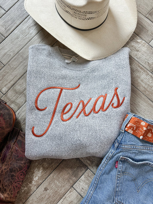 Texas Retro Script Embroidered Crewneck