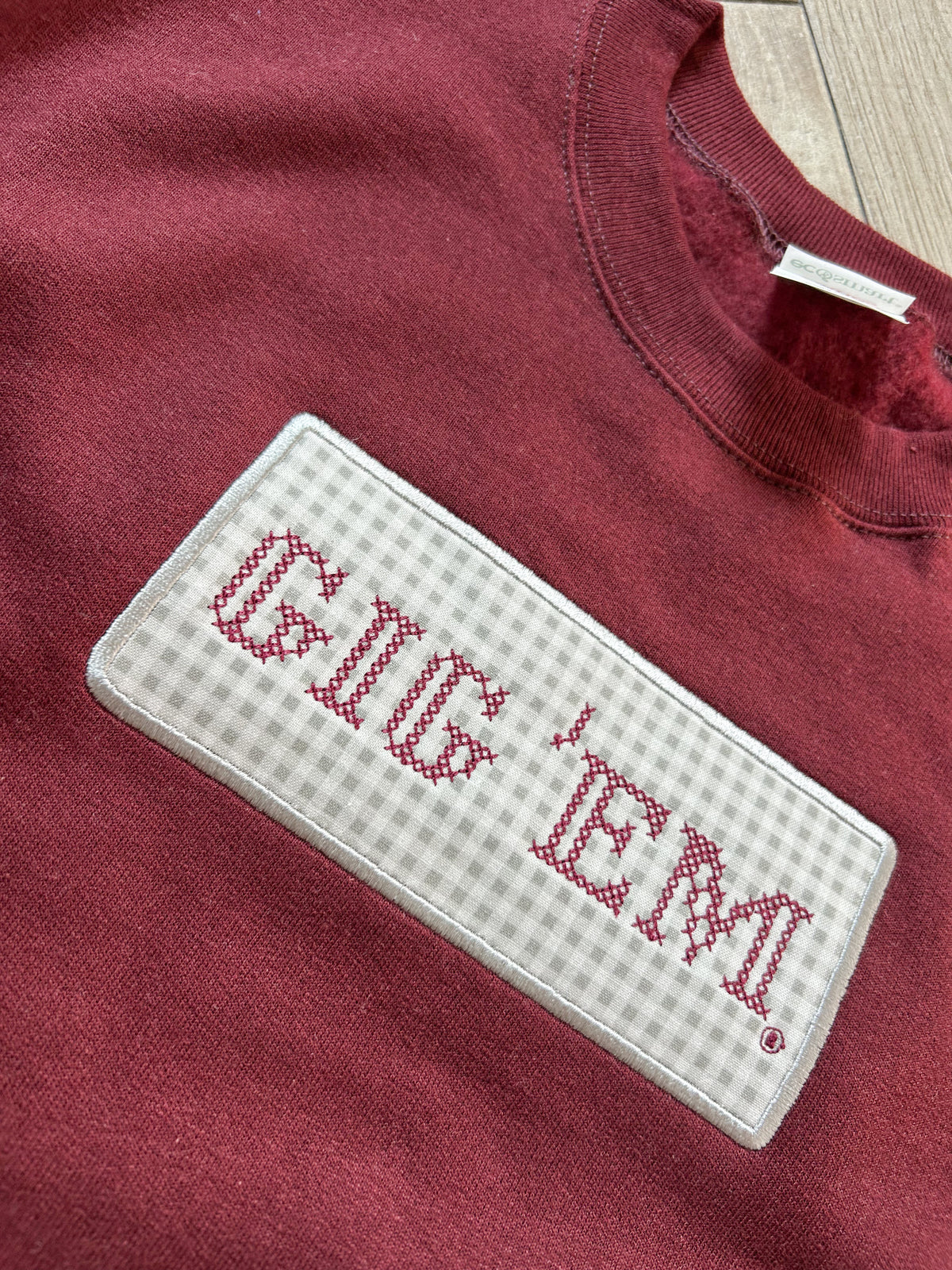 Gig 'Em Cross Stitch Maroon Crewneck