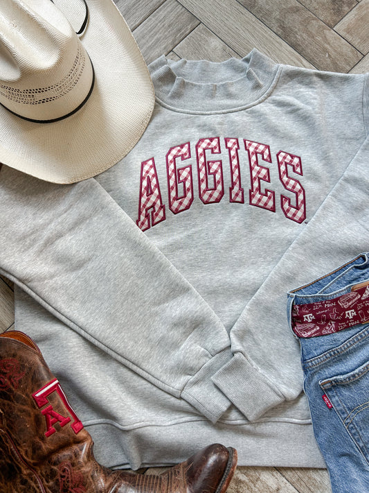 Aggies Maroon Check Mockneck