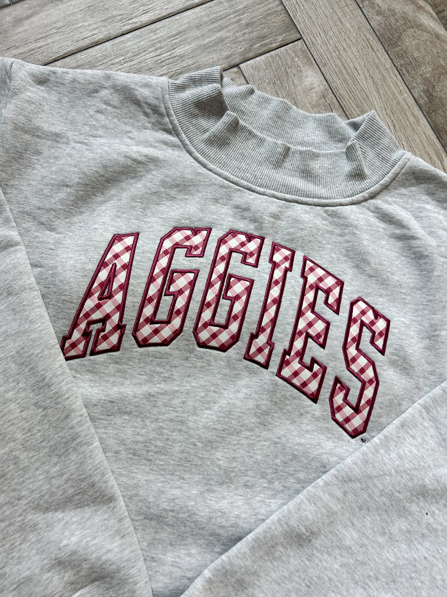 Aggies Maroon Check Mockneck