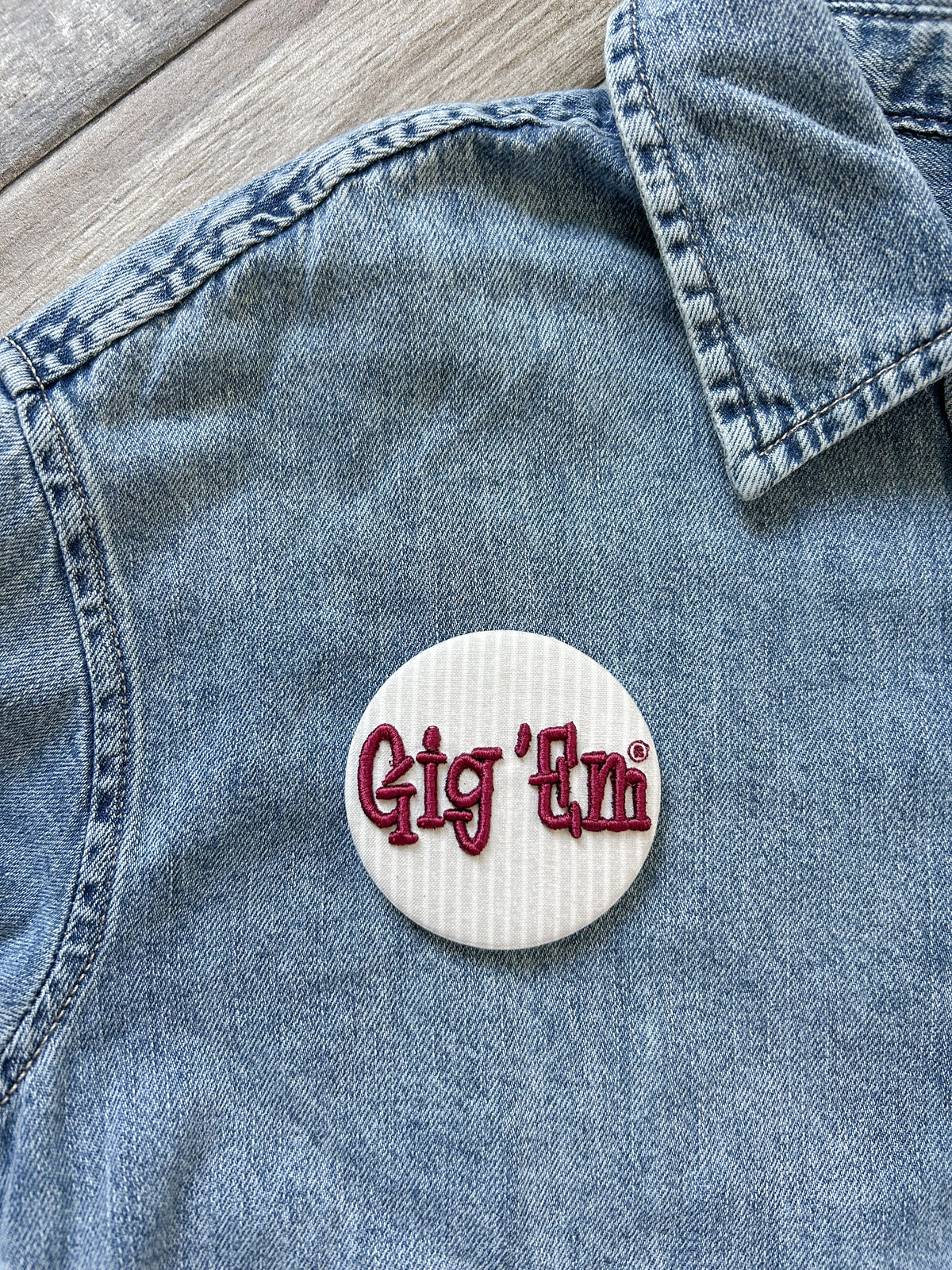 Gig 'Em Puff Embroidered Button