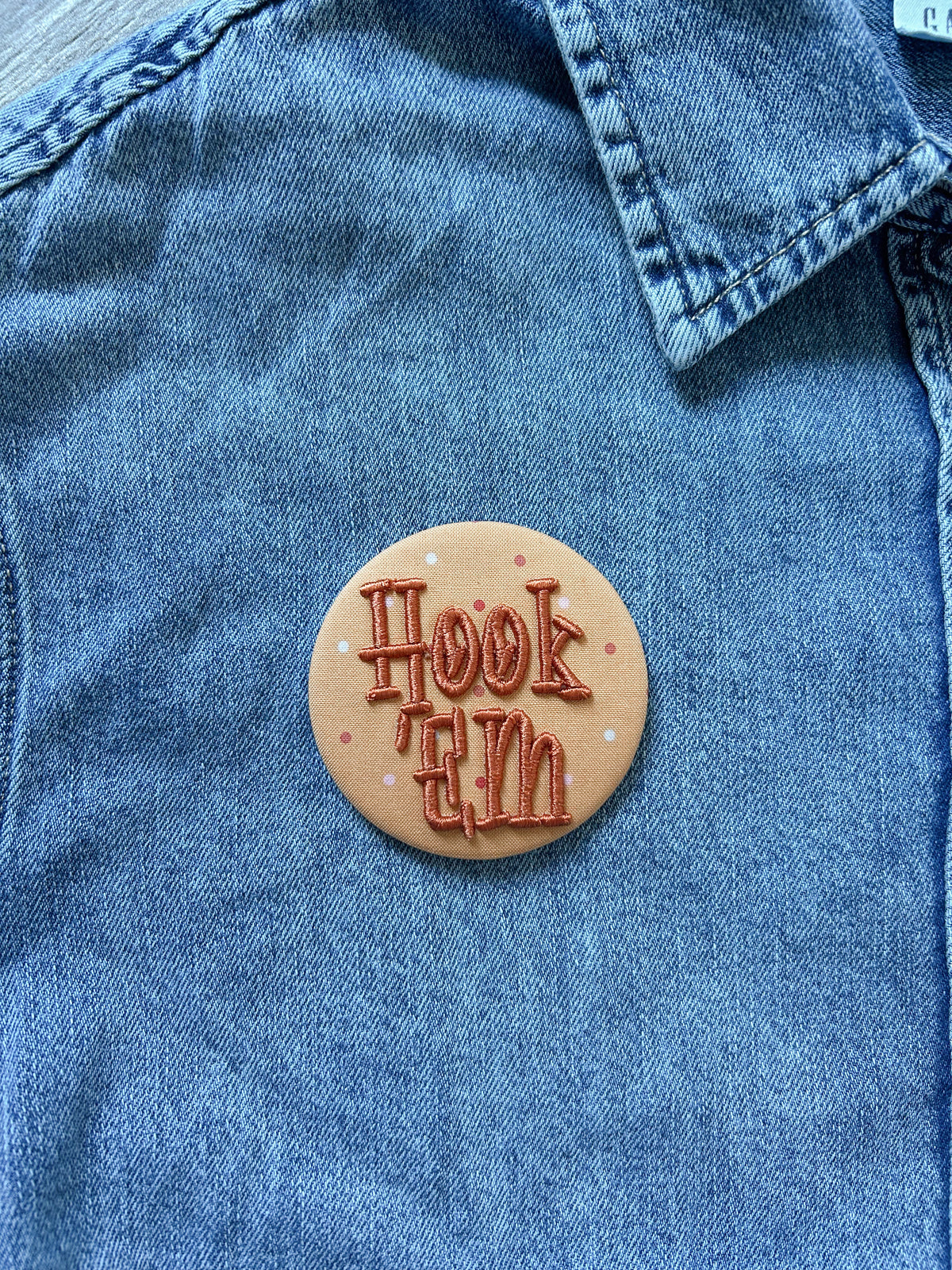 Hook 'Em Embroidered Button
