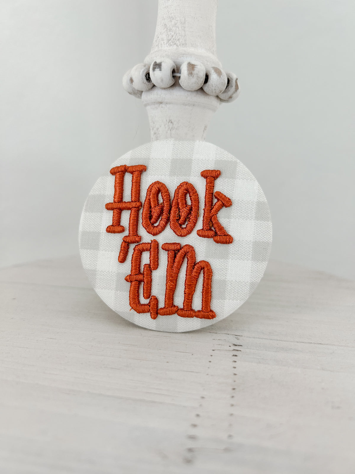 Hook 'Em Embroidered Button
