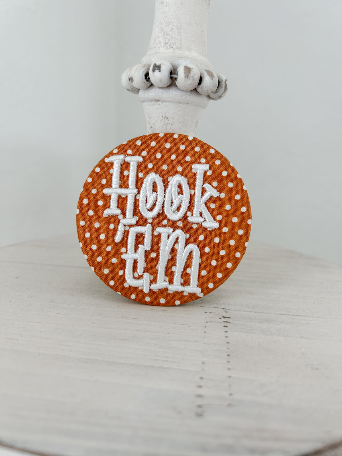 Hook 'Em Embroidered Button