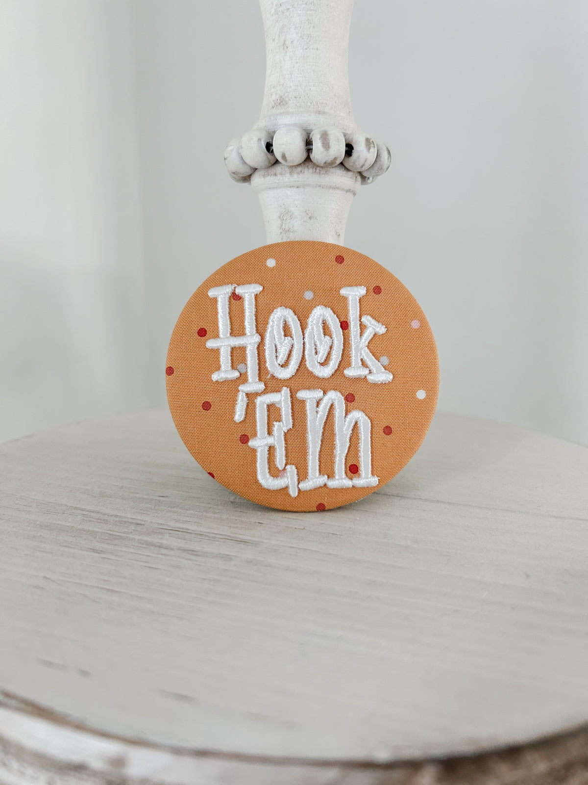 Hook 'Em Embroidered Button