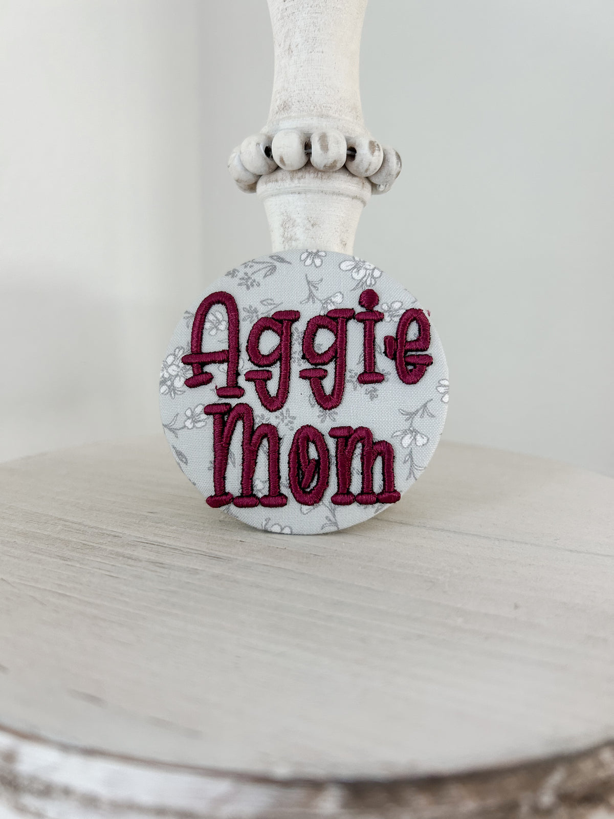 Aggie Mom Embroidered Button