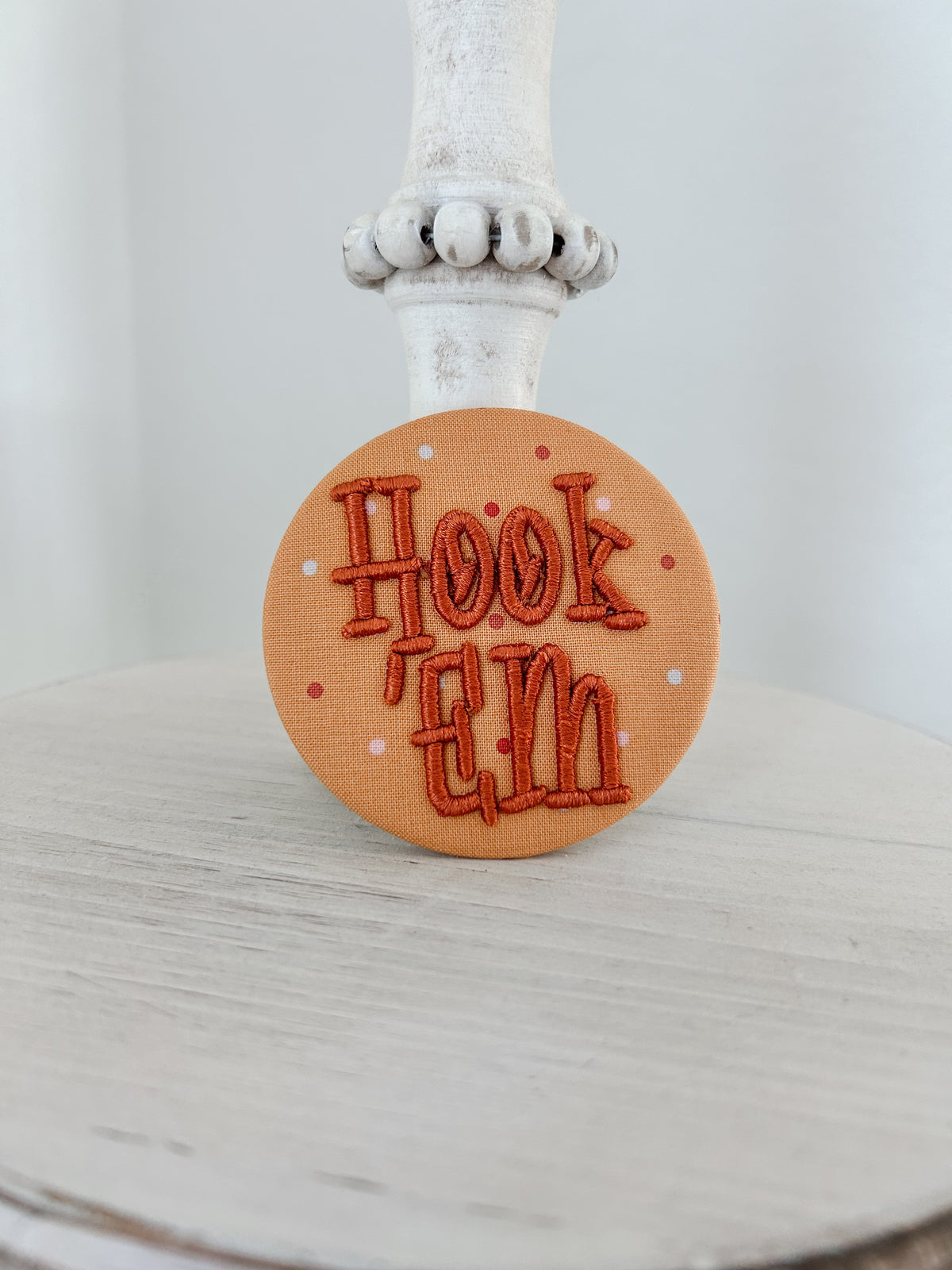 Hook 'Em Embroidered Button