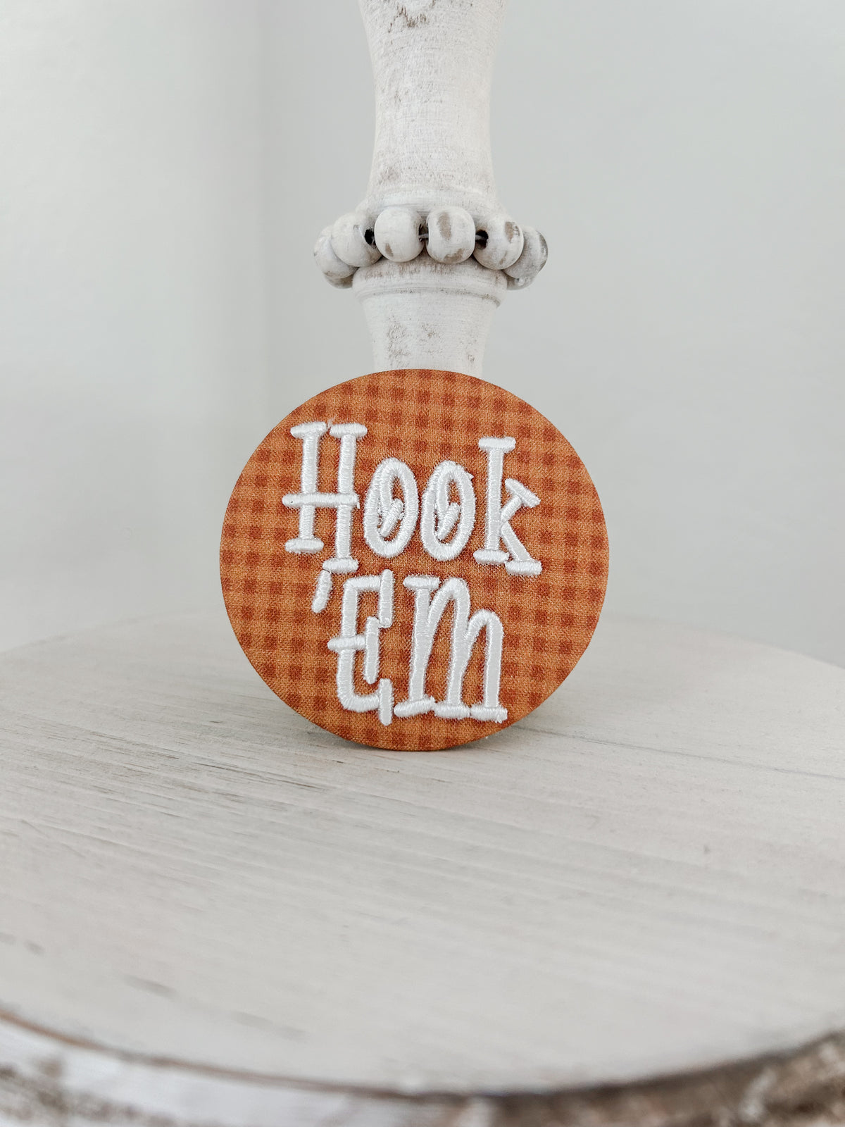 Hook 'Em Embroidered Button