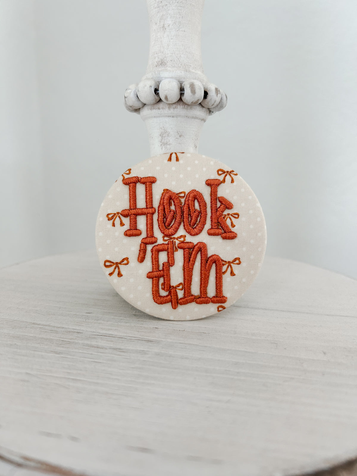 Hook 'Em Embroidered Button