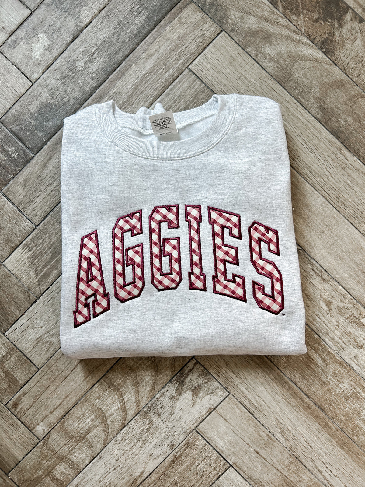 Aggies Maroon Check Crewneck