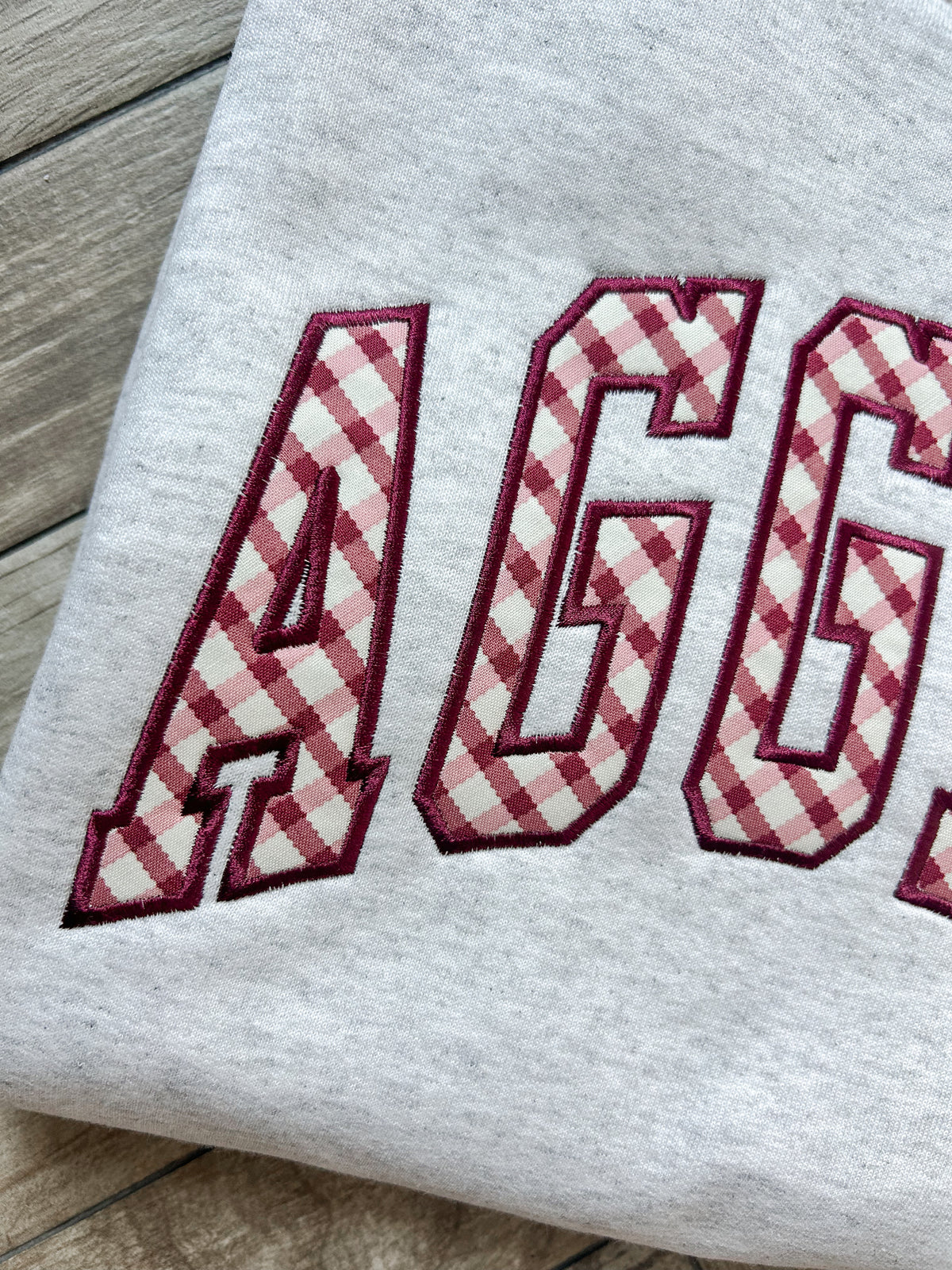 Aggies Maroon Check Crewneck