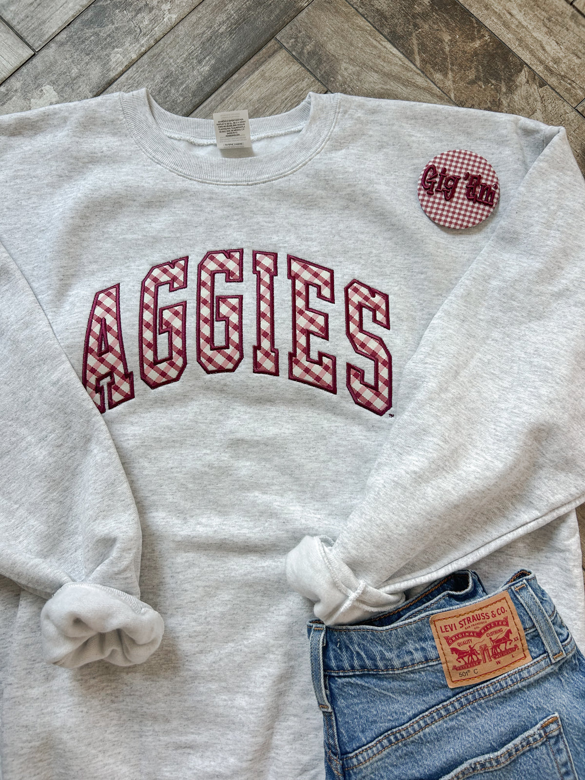 Aggies Maroon Check Crewneck