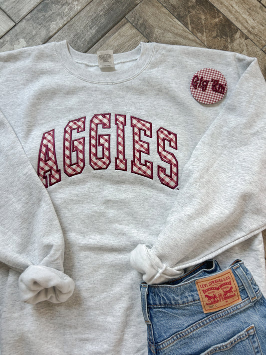 Aggies Maroon Check Crewneck