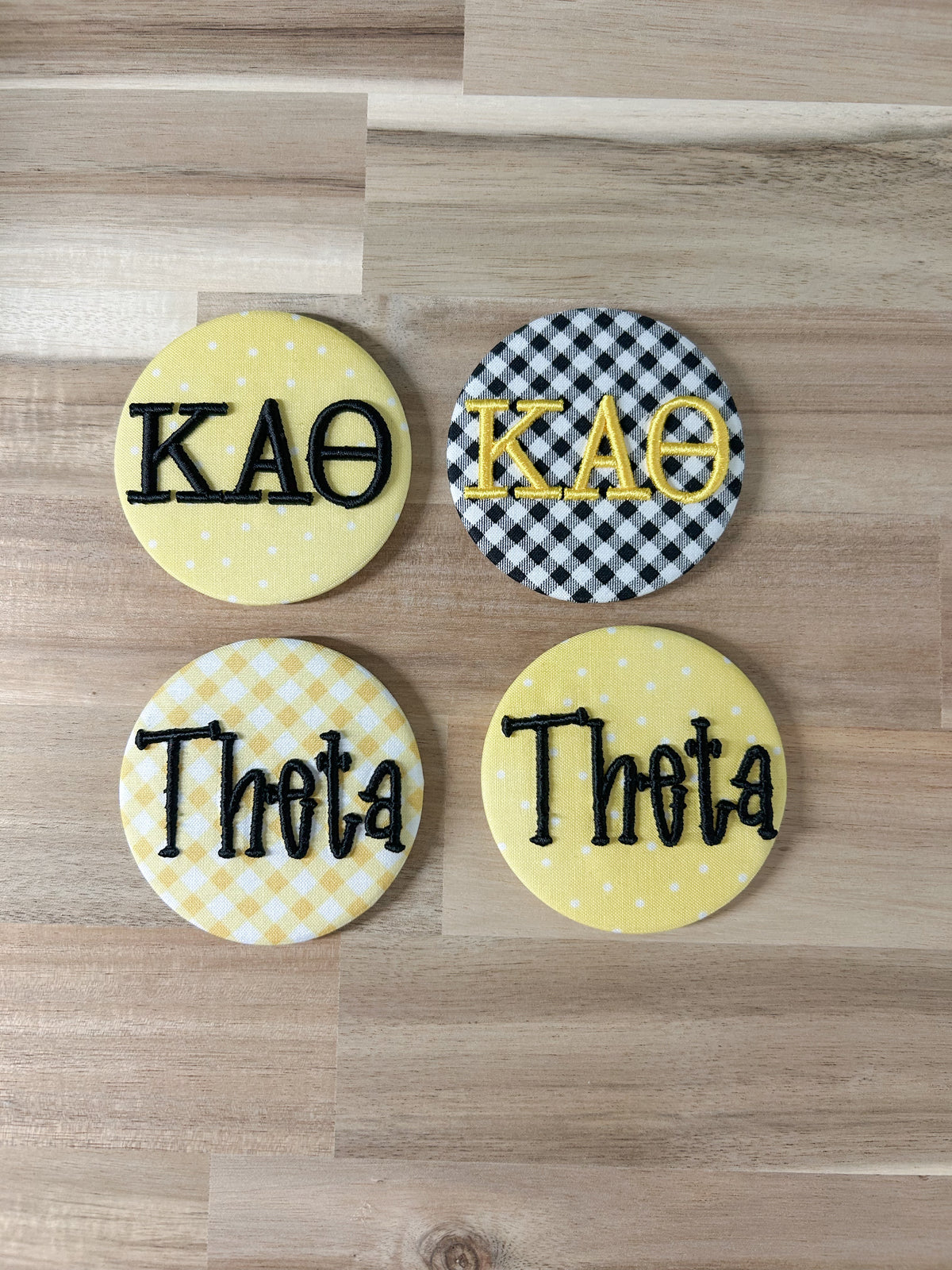 Theta Embroidered Button