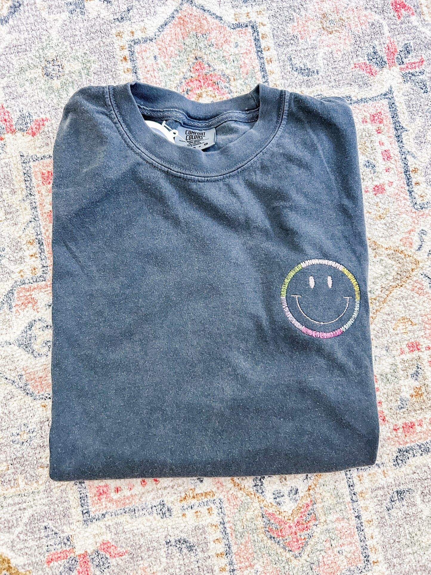 Happy Face Embroidered T-Shirt