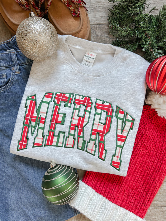 Merry Applique Embroidered Sweatshirt (Grey)