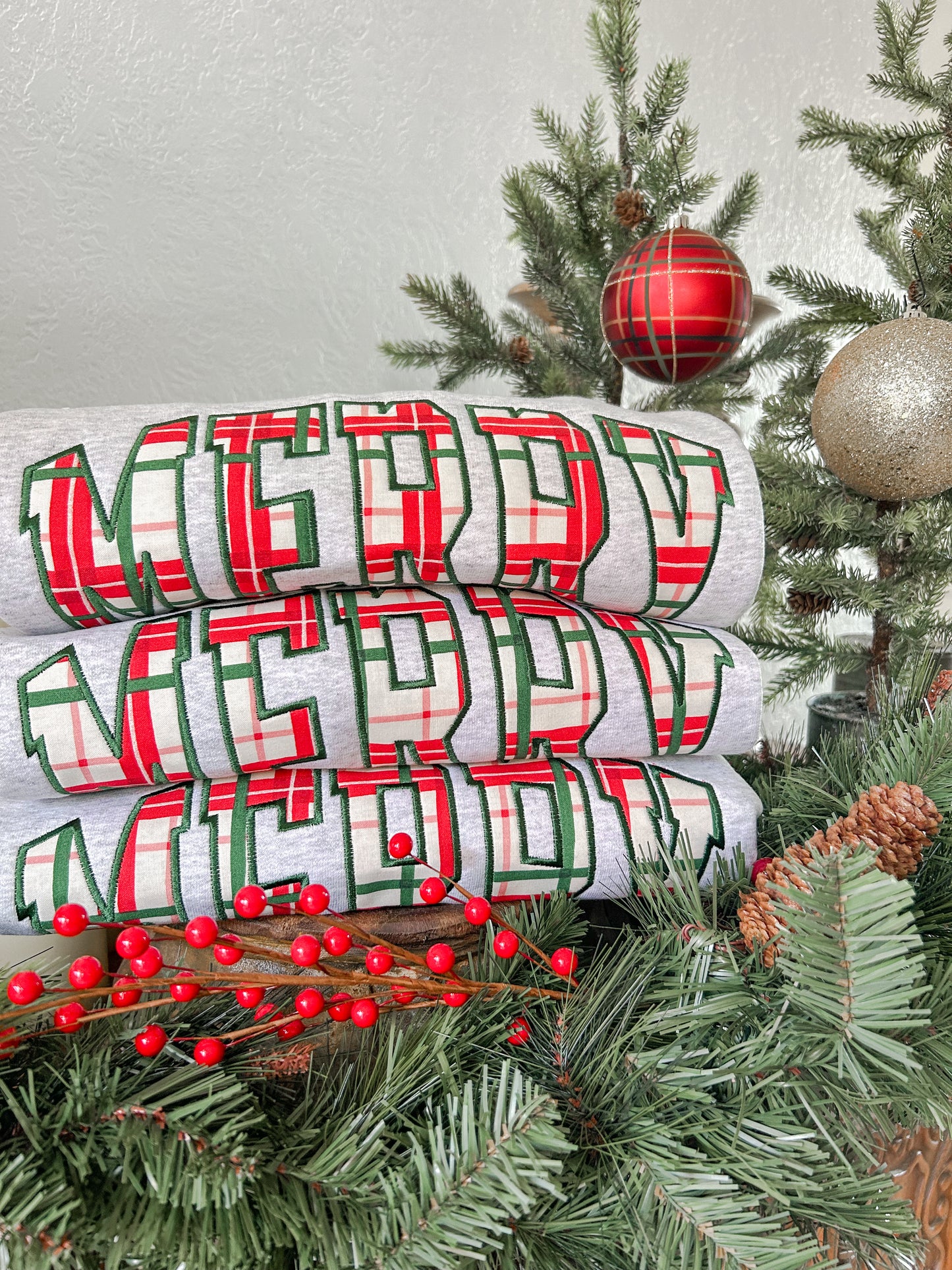 Merry Applique Embroidered Sweatshirt (Grey)