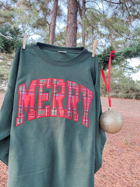 Merry Applique Embroidered Sweatshirt (Green)
