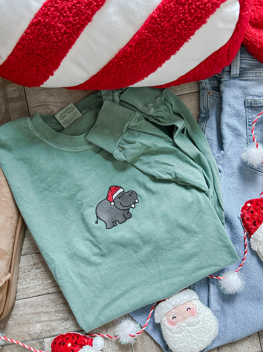 Christmas Hippopotamus Long Sleeve Tshirt