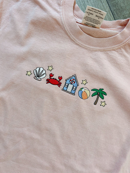 Beach Icons Cropped Tshirt