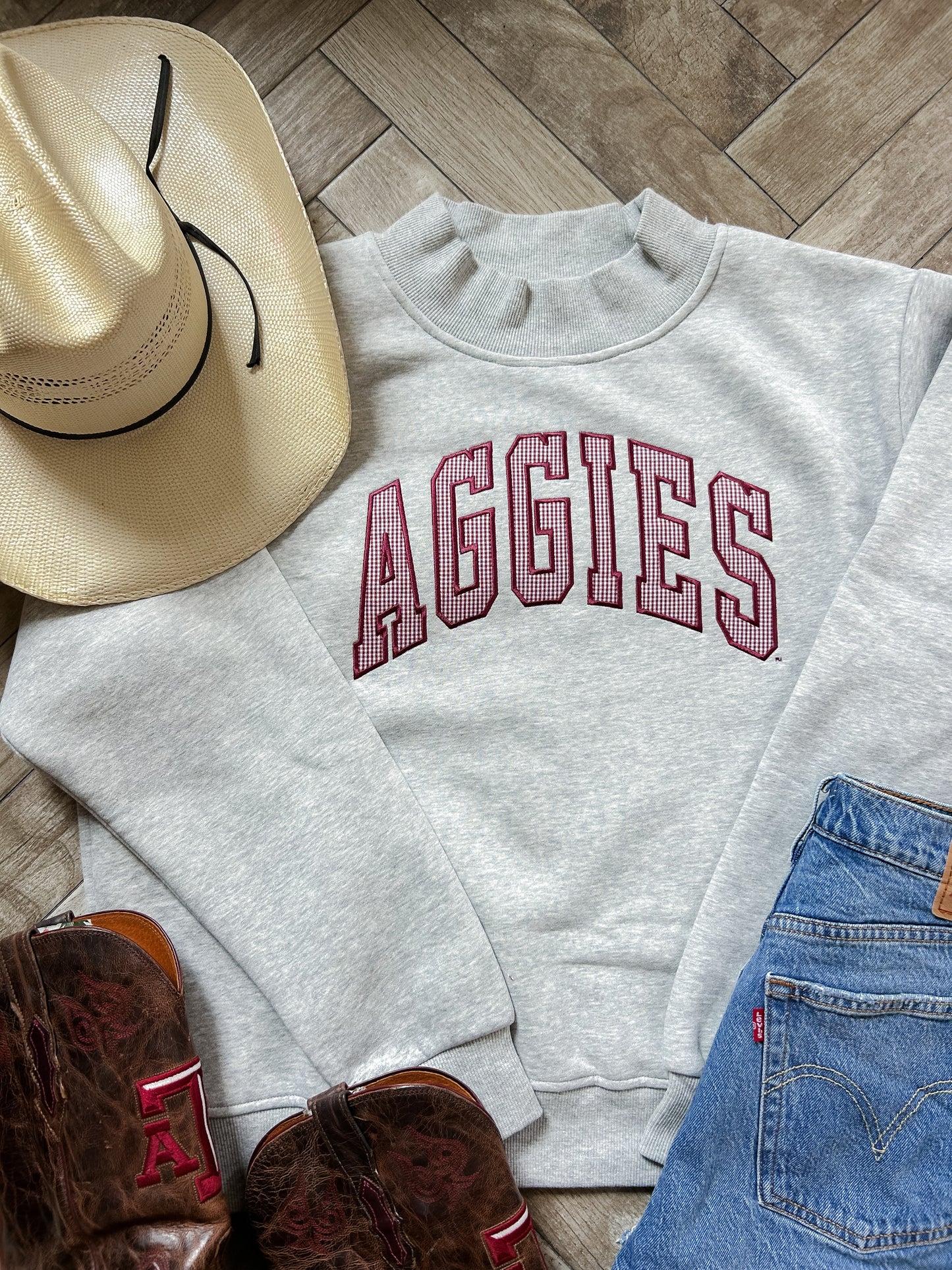 Aggies Mockneck - Micro Gingham