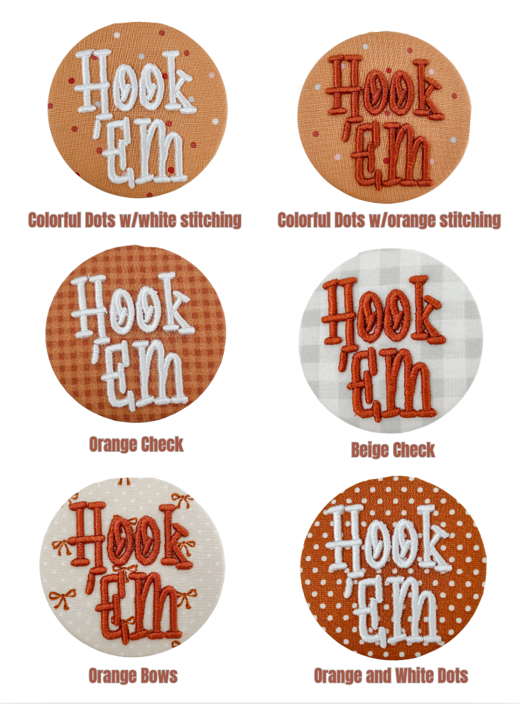 Hook 'Em Embroidered Button